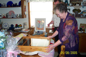 Linda with her cedar spoon cabinet